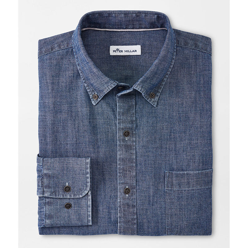 Peter Millar Tamworth Chambray Cotton-Stretch Sport Shirt - Indigo