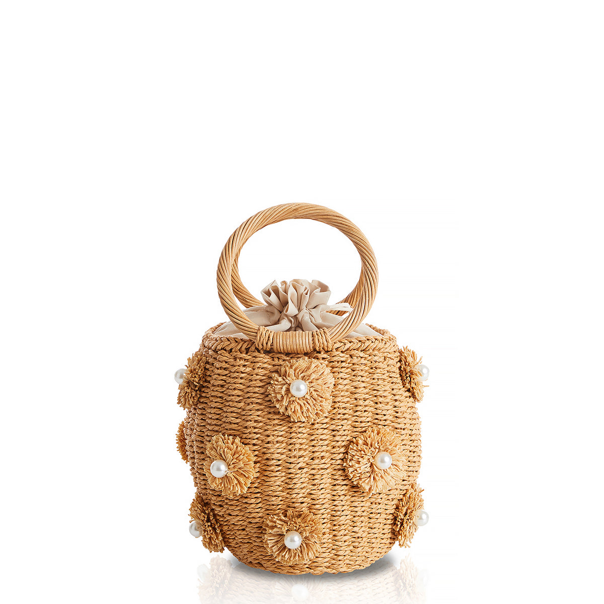 Woven Flower Imitation Pearl Handbag Natural
