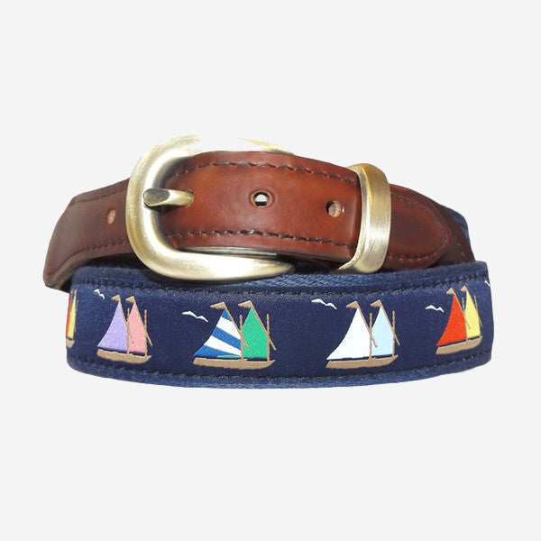 YRI Men&#39;s Ribbon Belt - Rainbow Fleet Sailboats
