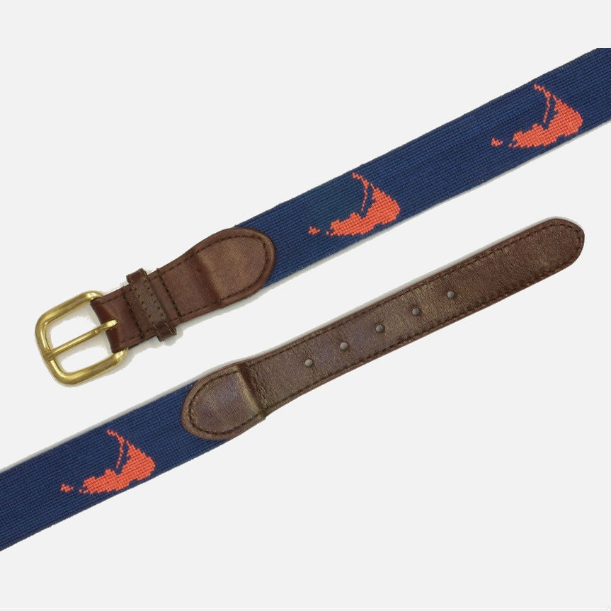 Smathers & Branson Nantucket Island Needlepoint Belt Navy