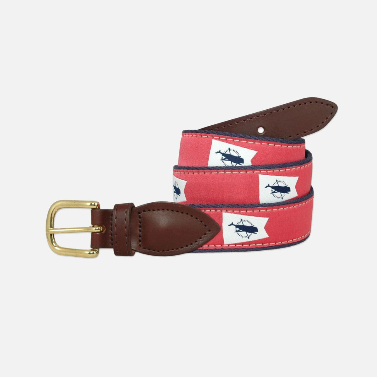 YRI Men&#39;s Ribbon Belt Nantucket Burgee - White on Red Ribbon and Navy Webbing