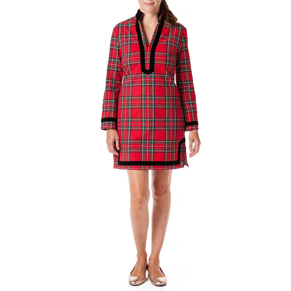 Castaway Tunic Dress Royal Stewart with Black Velvet Trim
