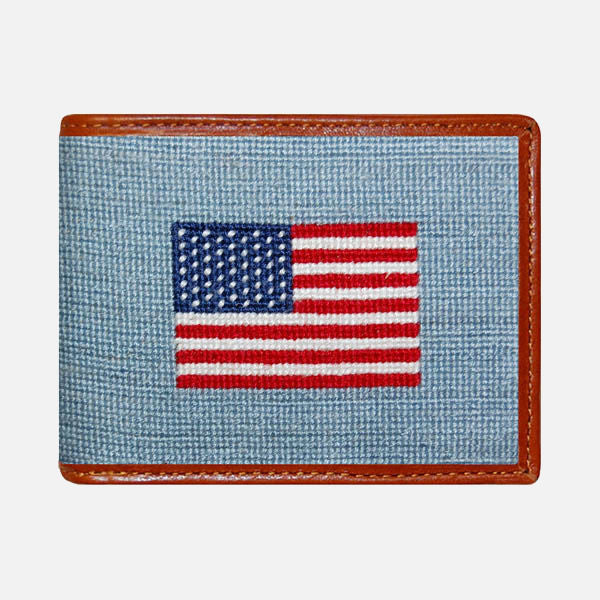 Smathers & Branson American Flag Needlepoint Bifold Wallet - Antique Blue