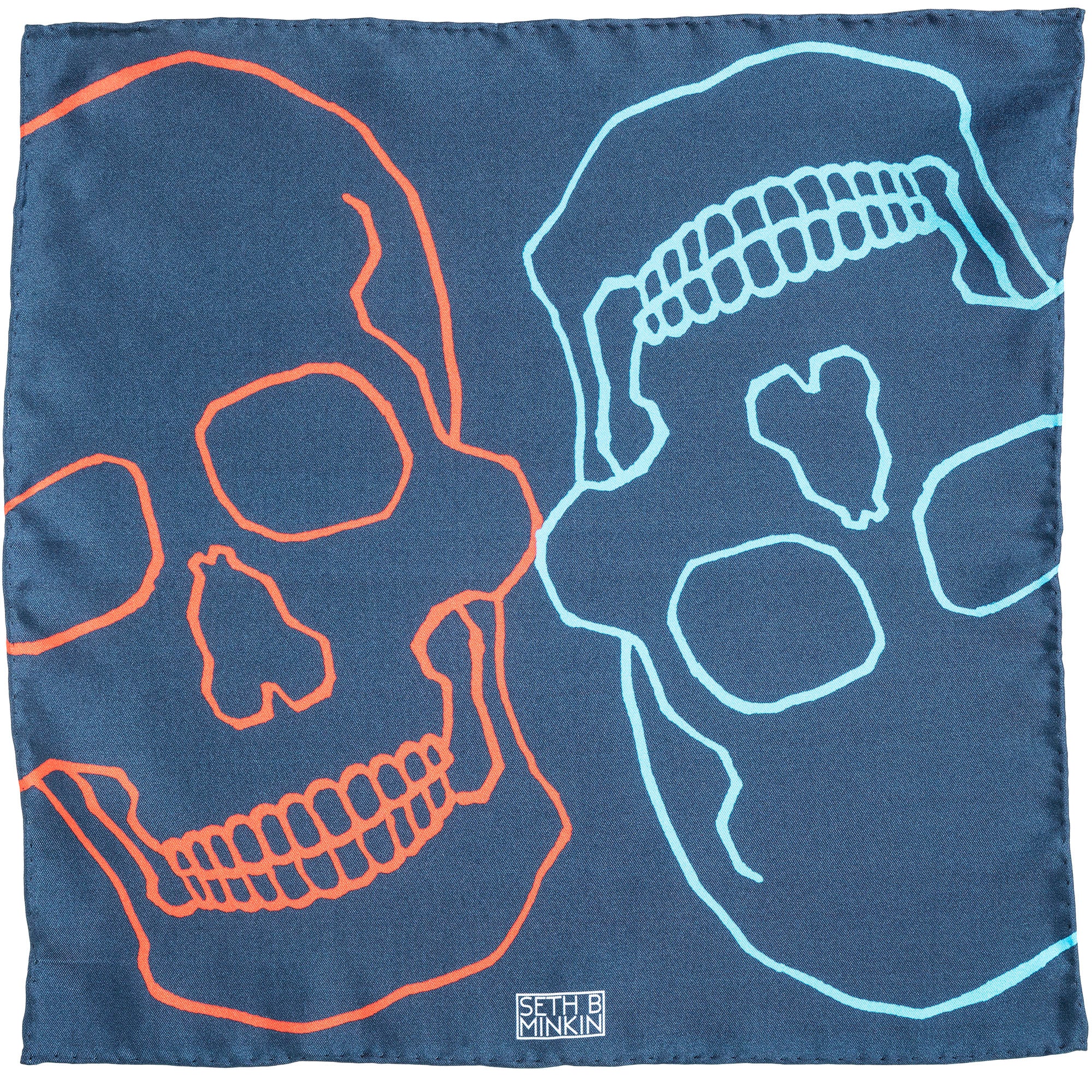 Seth B Minkin Red + Blue Skulls Pocket Square