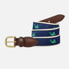 YRI Men&#39;s Ribbon Belt - Green Whales on Natural Webbing