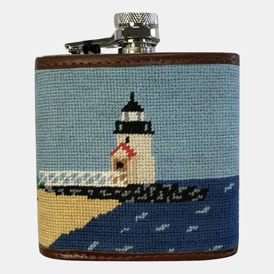 Smathers & Branson Brant Point Rainbow Fleet Scene Needlepoint Flask