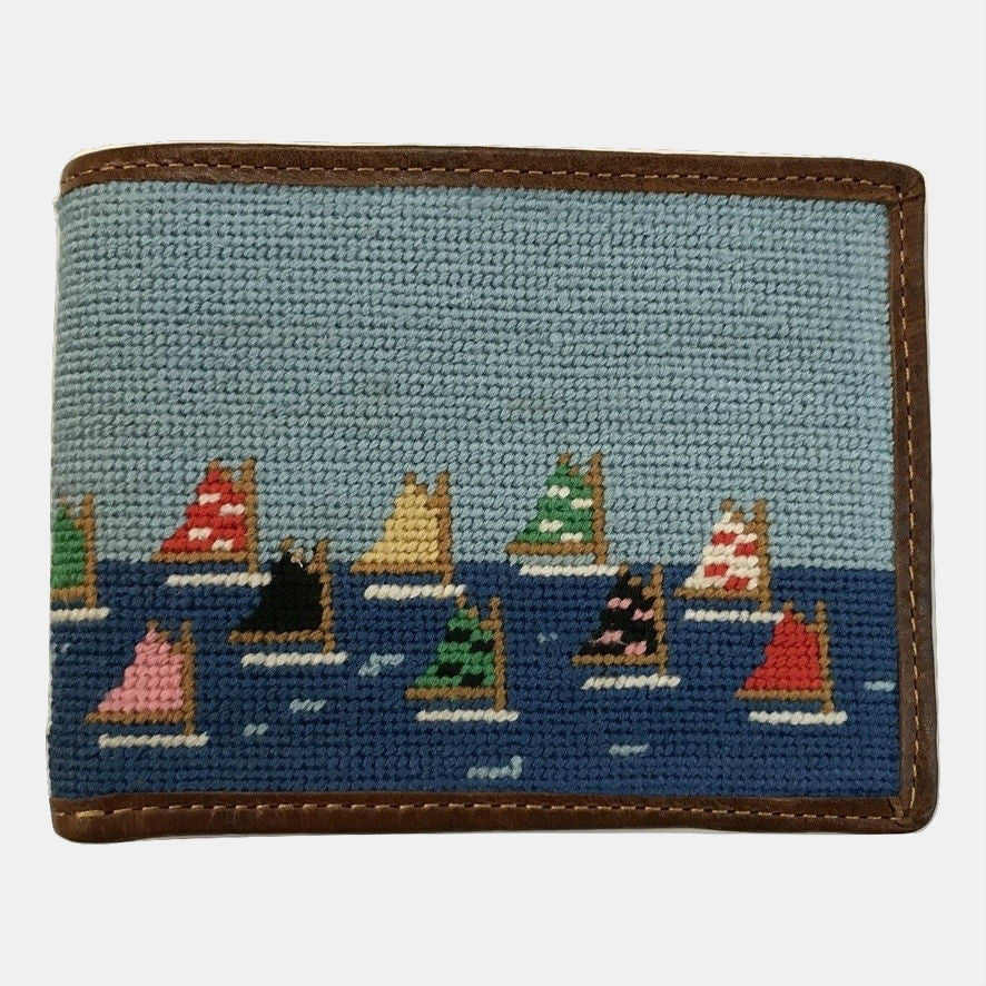 Smathers & Branson Brant Point Rainbow Fleet Scene Needlepoint Bifold Wallet