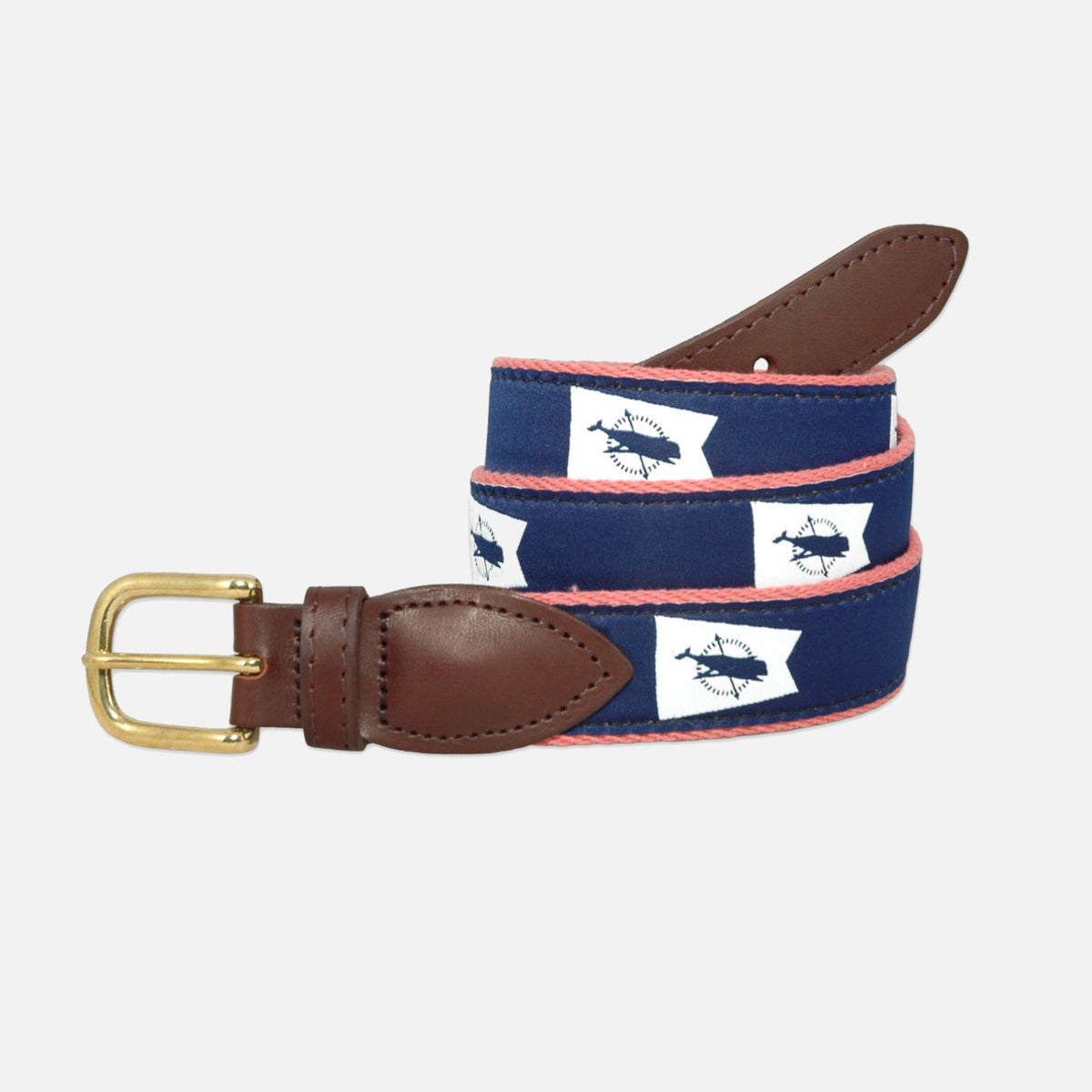 YRI Men&#39;s Ribbon Belt Nantucket Burgee - White on Red Webbing