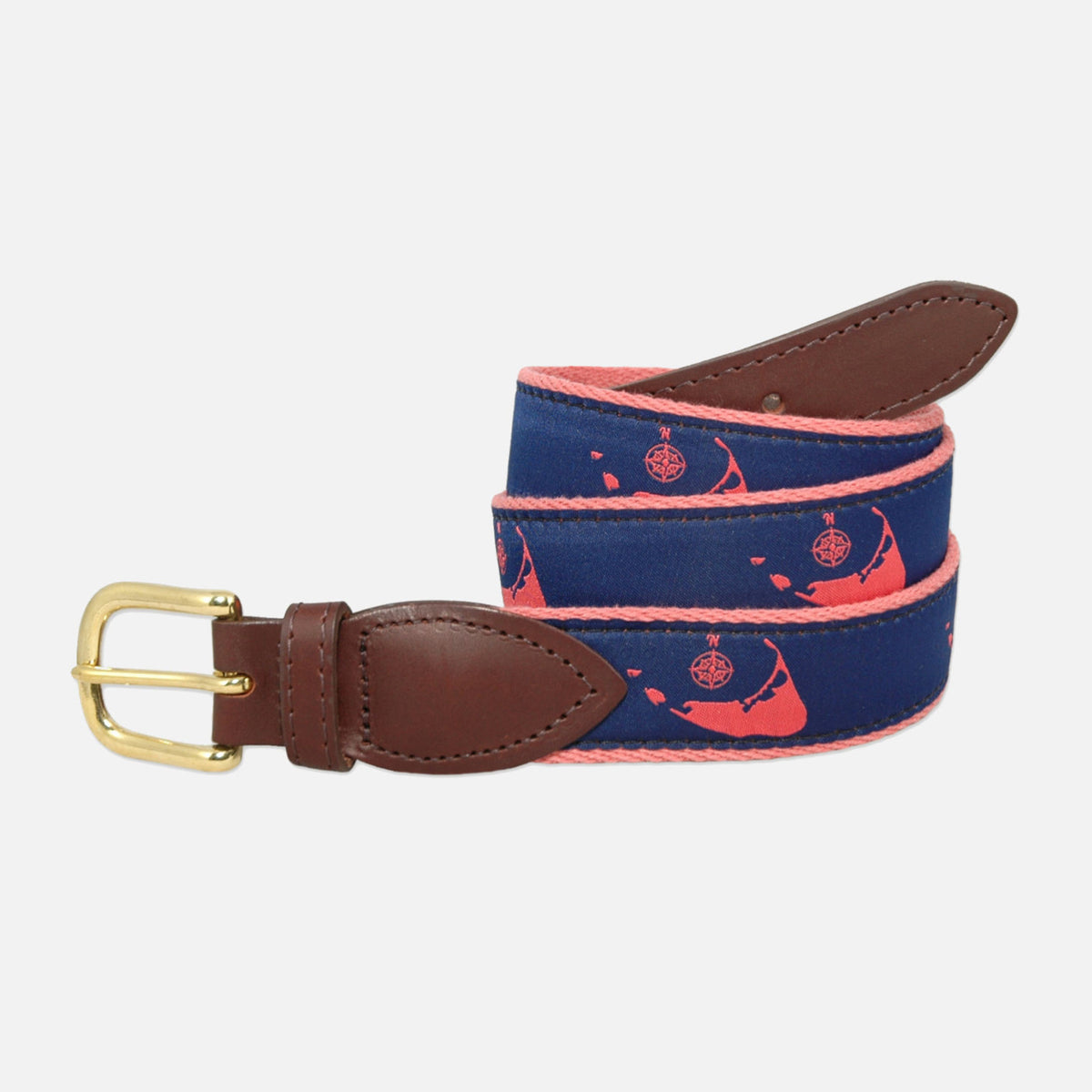 YRI Men&#39;s Ribbon Belt Nantucket Compass - Red on Red Webbing