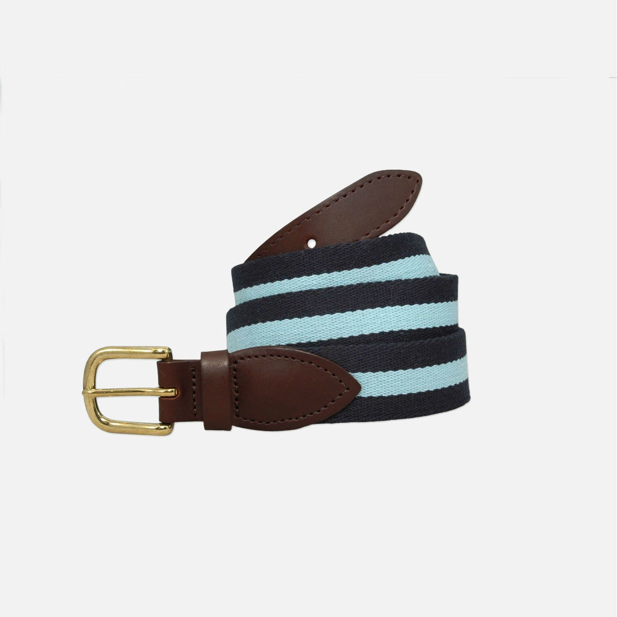 YRI Men&#39;s Belt - Navy With Light Blue Surcingle Stripe