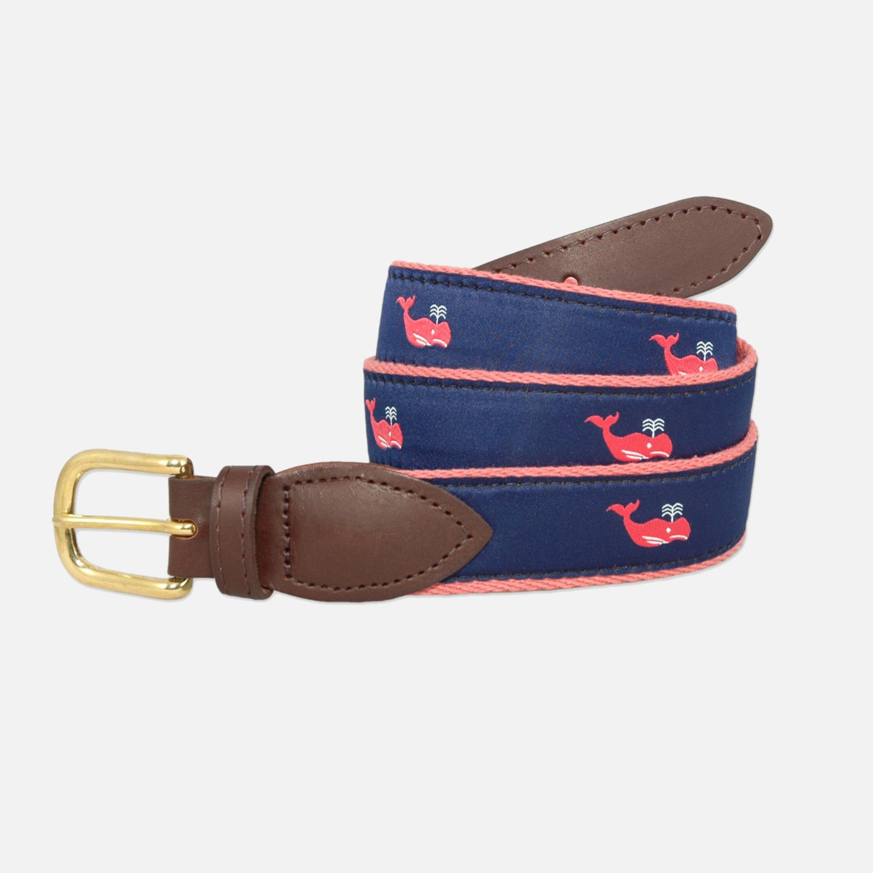 YRI Men's Ribbon Belt - Red Whale on Red Webbing