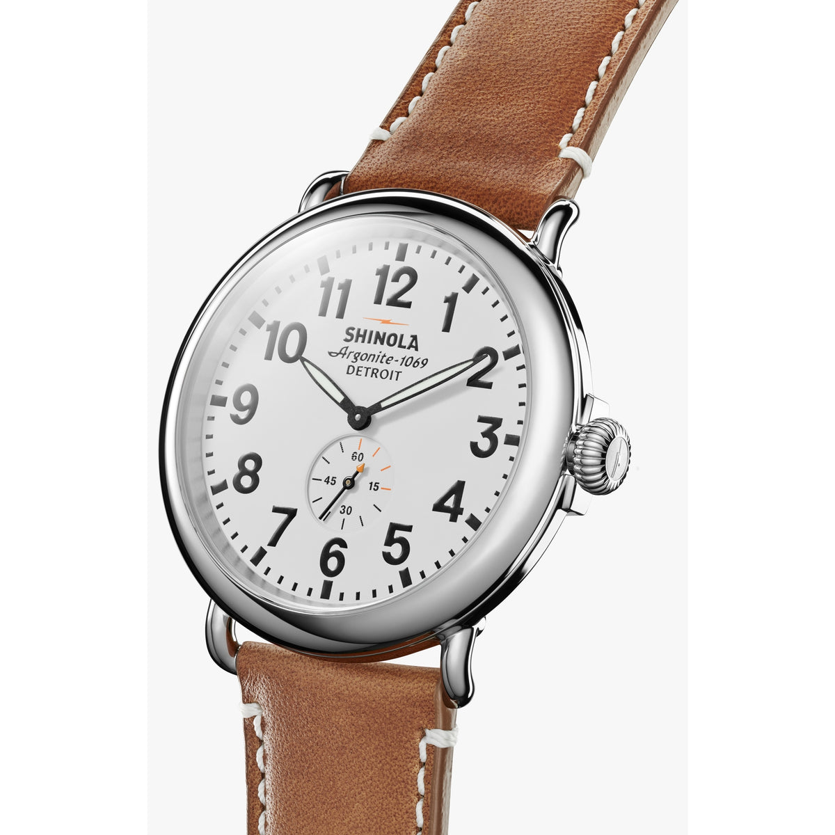 Shinola The Runwell 47MM Men's White Watch - Tan Leather Strap
