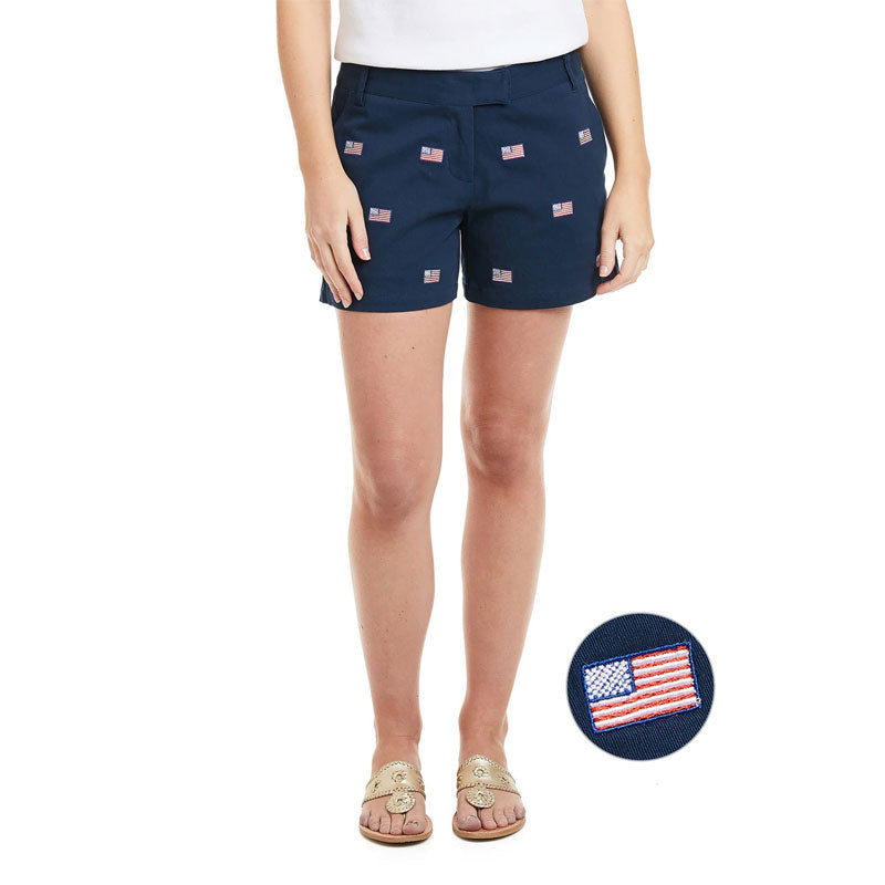 Castaway Sailing Short Stretch Twill - Nantucket Navy w/ American Flag